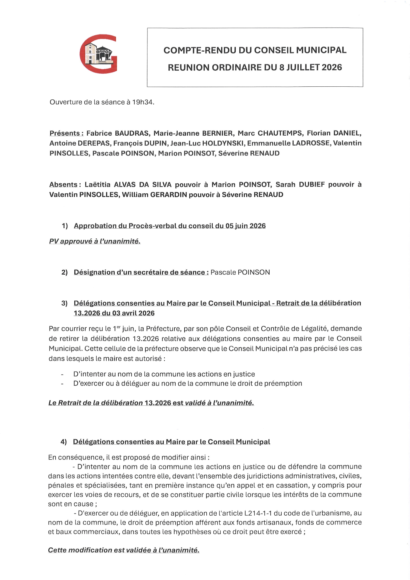 Compte-rendu du 8 juillet 2026