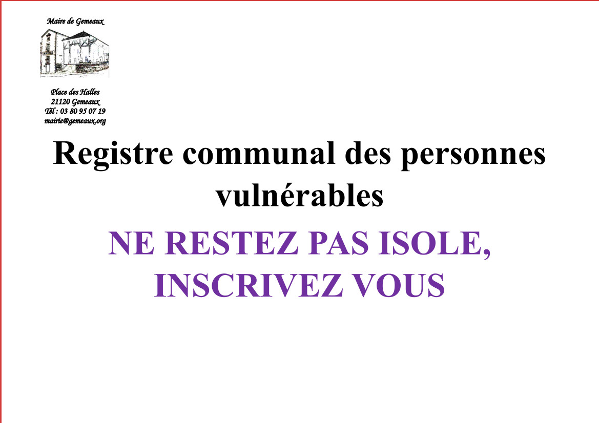 Registre des personnes vulnérables