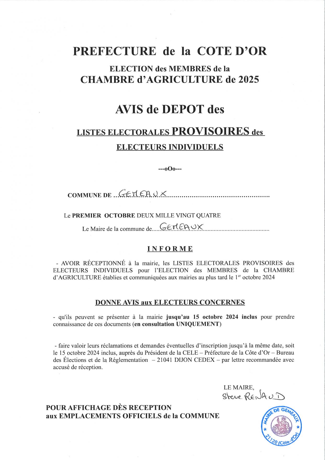 Avis de dépôt