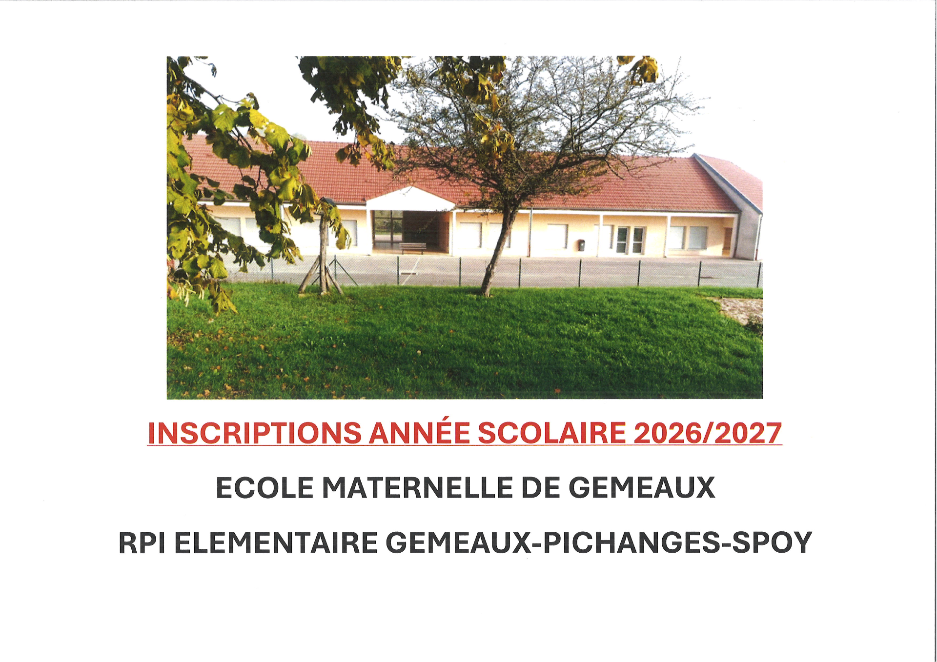Inscriptions année scolaire 2026/2027